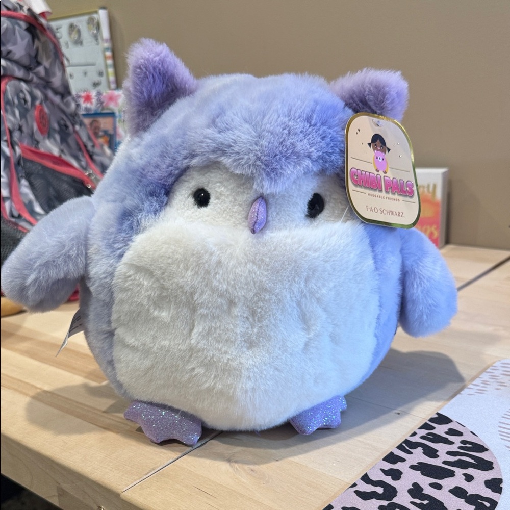 FAO Schwarz Chibi Pals Plush Owl in Lavender and White